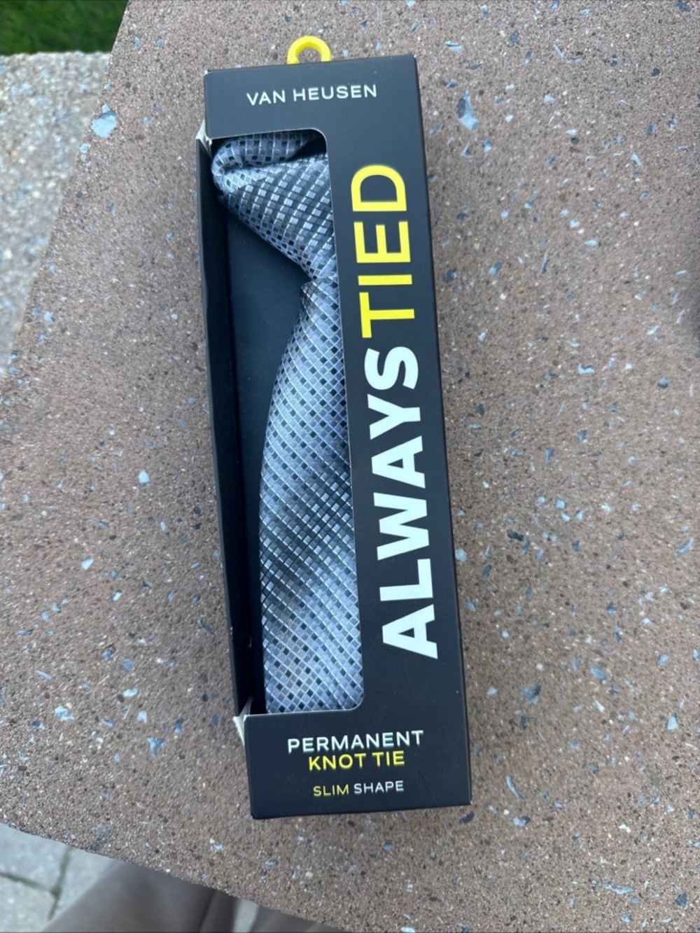 NEW Van Heusen Permanent Knot Tie Slim Shape Grey Always Tied